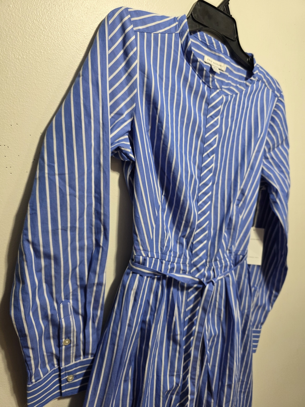 NWT!Free Assembly Long Sleeve Striped Midi Shirt Dress Women's Size M 8-10 Blue - Picture 4 of 7